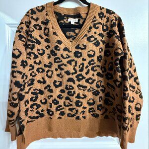 Knox Rose Leopard Print V-Neck Sweater Size M
